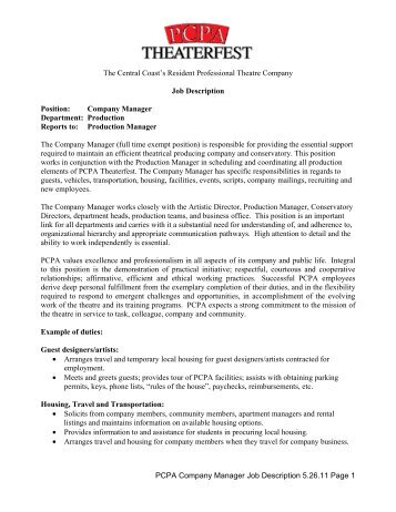 PCPA Company Manager Job Description 5.26 ... - PCPA Theaterfest