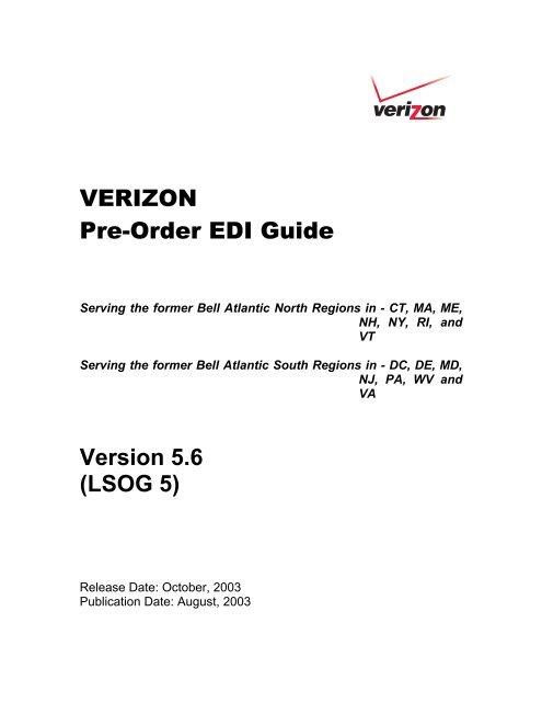 VERIZON Pre-Order EDI Guide Version 5.6 (LSOG 5)