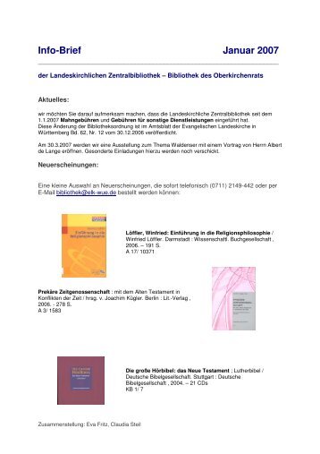 infobrief0107 2 - Landeskirchliche Zentralbibliothek Stuttgart