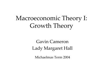 Macroeconomic Theory I: Growth Theory