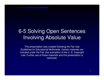 6-5 Solving Open Sentences Involving Absolute Value