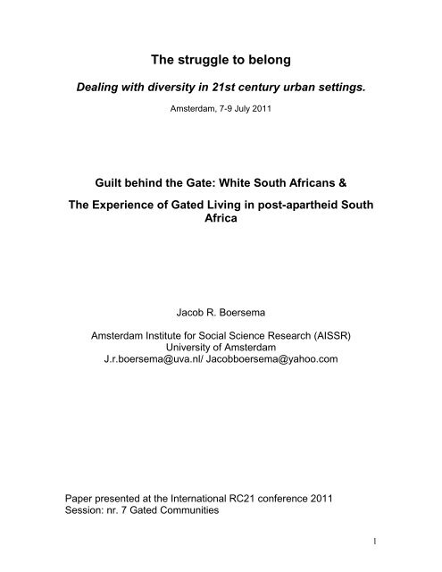 White South Africans & The Experience of Gated Living in post ...