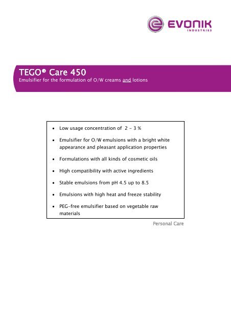 TEGOÂ® Care 450 TEGOÂ® Care 450