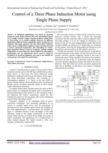 Control of a Three Phase Induction Motor using Single Phase Supply