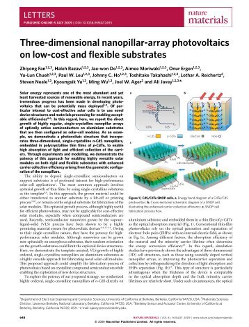 Three-dimensional nanopillar-array photovoltaics on low-cost and ...