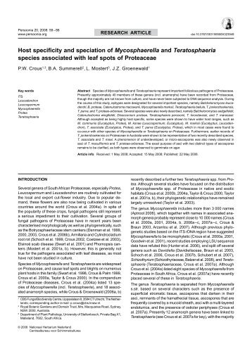 Host specificity and speciation of Mycosphaerella and ... - Persoonia