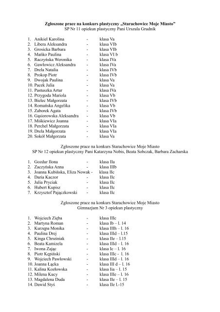 ZgÅoszone prace na konkurs plastyczny âStarachowice Moje Miasto ...