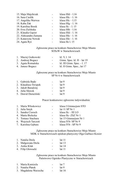 ZgÅoszone prace na konkurs plastyczny âStarachowice Moje Miasto ...