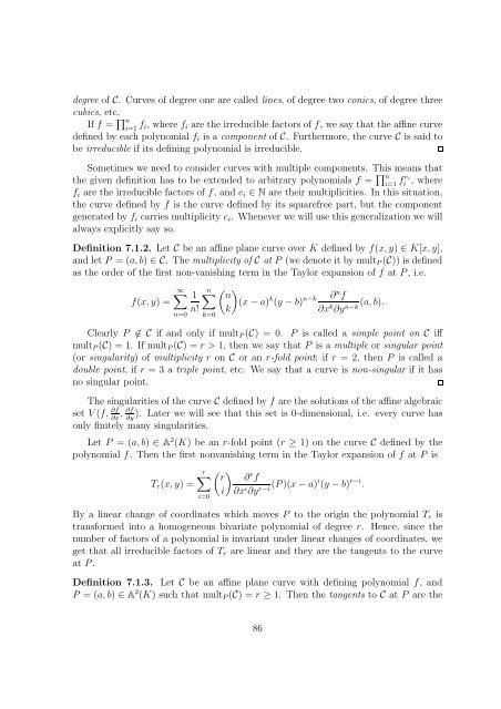 Chapter 7 Local properties of plane algebraic curves - RISC