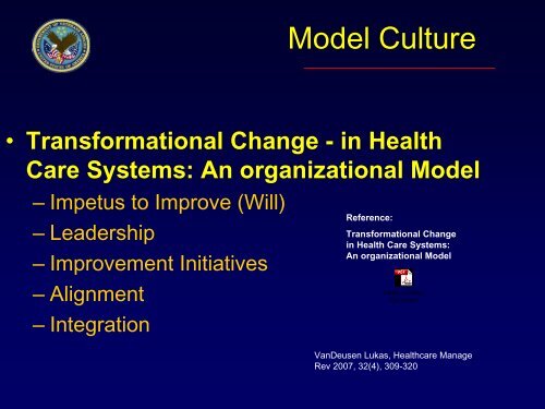 VHA Systems Redesign; Transformational change in health care ...