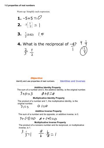 1-2 properties of real numbers - Barrington High School