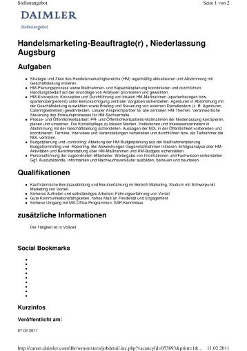 Handelsmarketing-Beauftragte(r) , Niederlassung Augsburg Aufgaben