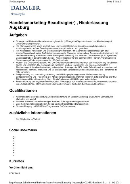 Handelsmarketing-Beauftragte(r) , Niederlassung Augsburg Aufgaben