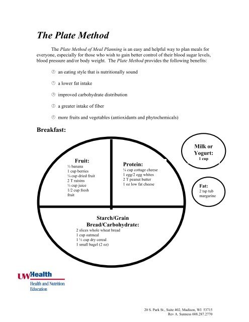 The Plate Method of Meal Planning (pdf) - UW Health