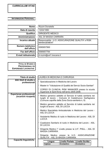 curriculum vitae - ASL 1 di Massa e Carrara