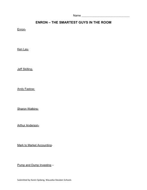 Enron Smartest Guys Worksheet Wicpa