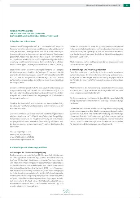 Berliner Effektengesellschaft AG Geschäftsbericht 2008
