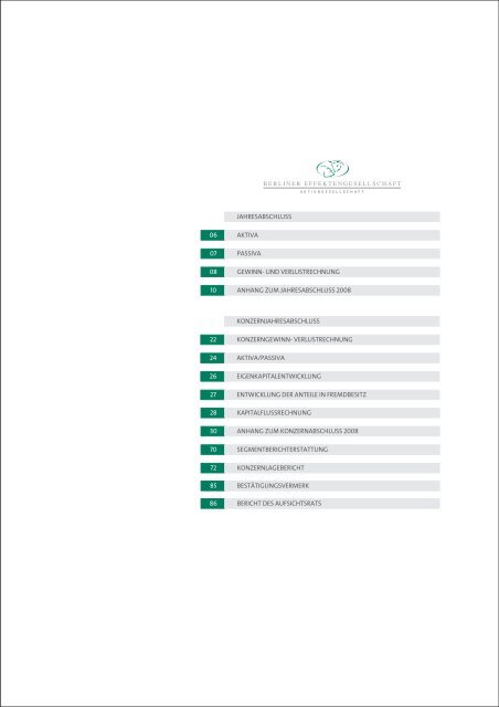 Berliner Effektengesellschaft AG Geschäftsbericht 2008