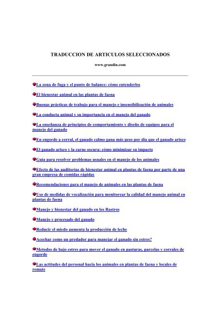 TRADUCCION DE ARTICULOS SELECCIONADOS -  Bienestar Animal