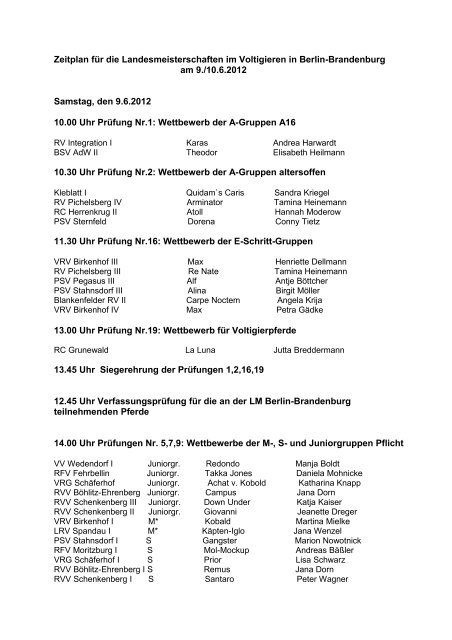 Zeitplan fÃ¼r die Landesmeisterschaften im Voltigieren in Berlin ...