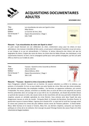 Nov 2012 _ Documentaires Adultes.pdf - TERVILLE