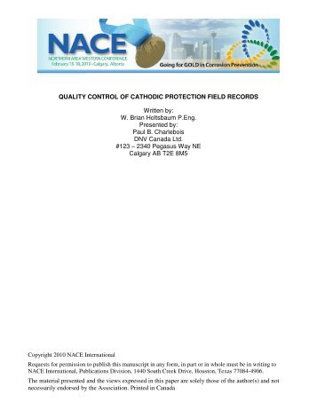 Quality Control of Cathodic Field Records - NACE Calgary