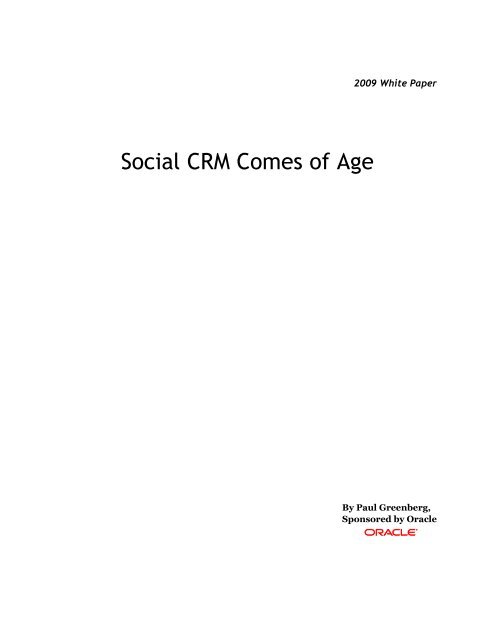 Social CRM Comes of Age (PDF) - Oracle