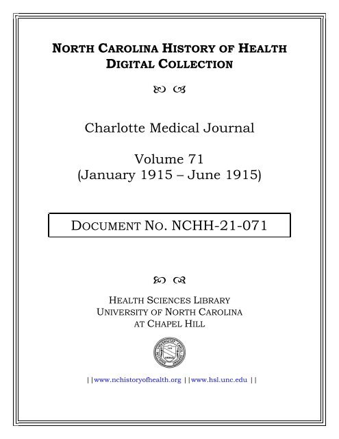 Vol. 71, 1915 - The University of North Carolina at Chapel Hill