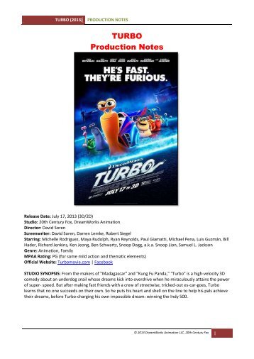 TURBO Production Notes - Visual Hollywood