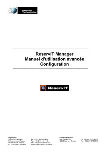 ReservIT Manager Manuel d'utilisation avancÃ©e Configuration