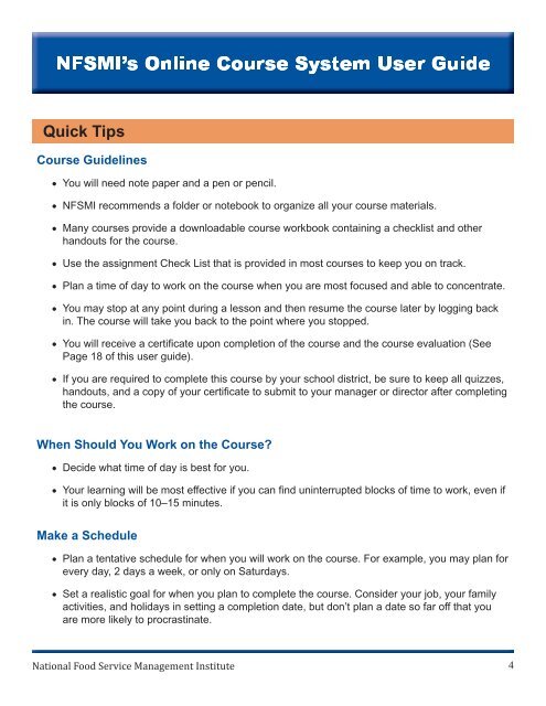 NFSMI's Online Course System User Guide - National Food Service ...