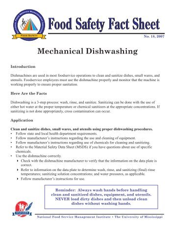 Mechanical Dishwashing - National Food Service Management ...