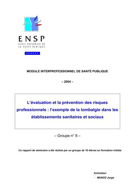 L'évaluation et la prévention des risques professionnels : l'exemple ...