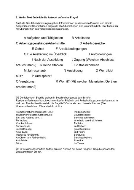 Berufsbeschreibungen lesen und verstehen - Berufswahlpass