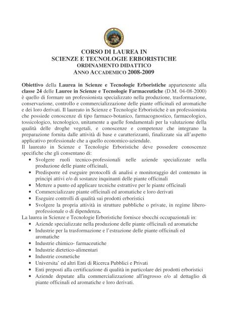 Manifesto Anno Accademico 2008-2009 - FacoltÃ  di Farmacia