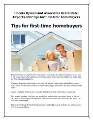 Dorota Dyman and Associates Real Estate: Experts offer tips for first-time homebuyers