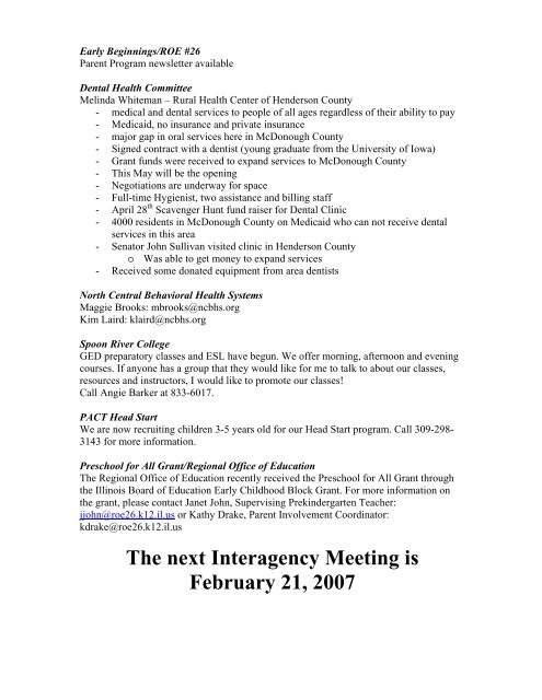 McDonough County Interagency Council Meeting Minutes
