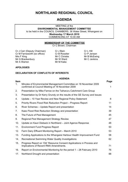 AgendaEnvMgmtCttee20100317.pdf - Northland Regional Council