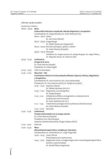 Viernes 19 de octubre - Sociedad Uruguaya de CardiologÃ­a