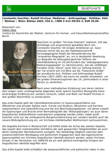 Constantin Goschler: Rudolf Virchow. Mediziner ... - Sehepunkte