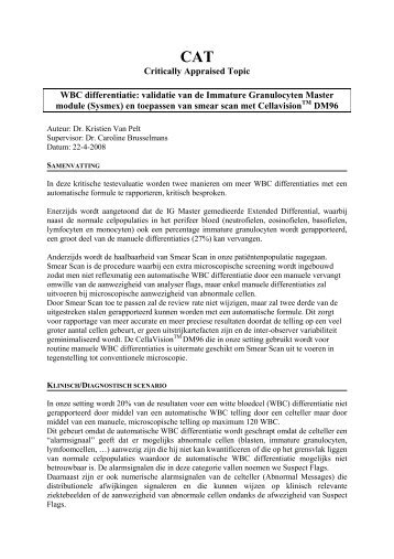 Critically Appraised Topic WBC differentiatie: validatie ... - UZ Leuven