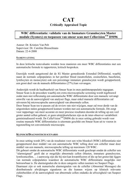 Critically Appraised Topic WBC differentiatie: validatie ... - UZ Leuven