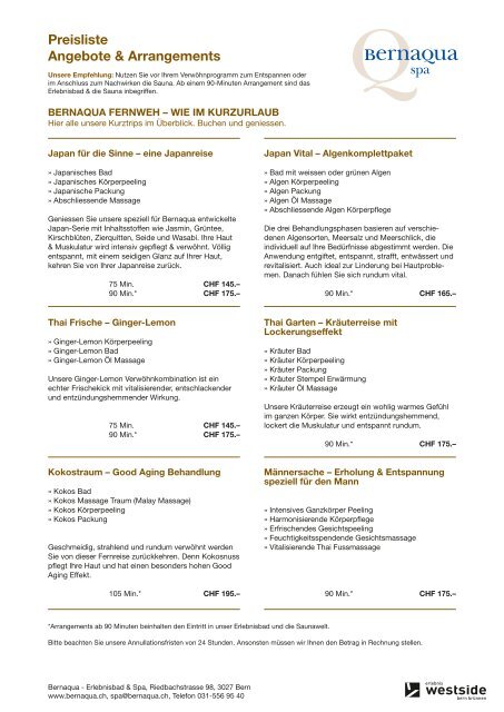 Preisliste Angebote & Arrangements - Bernaqua