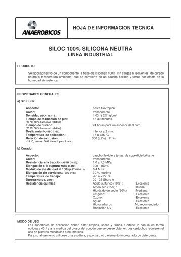 Siloc 100 Silicona neutra Industrial -TDS-03 - AnaerÃ³bicos