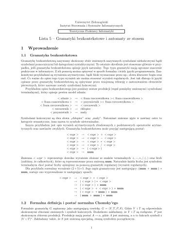 Lista 5 - Instytut Sterowania i Systemów Informatycznych ...