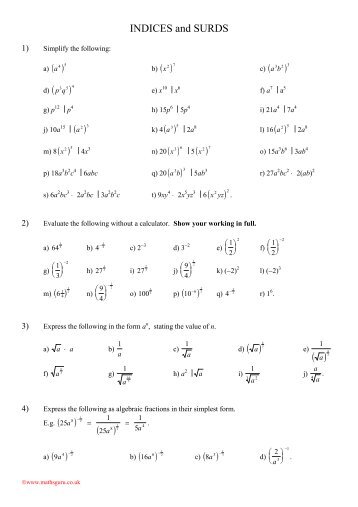 INDICES and SURDS ( )