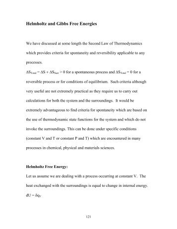 Helmholtz and Gibbs Free Energies