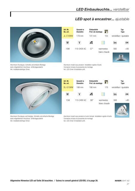 Einbauleuchten Luminaires Ã  encastrer - NOSERLIGHT AG ...