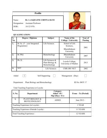 Profile - Loyola College