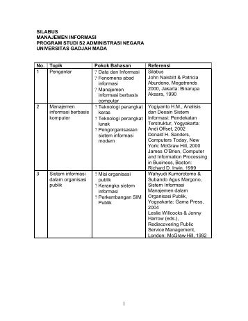 1 SILABUS MANAJEMEN INFORMASI PROGRAM STUDI S2 ...